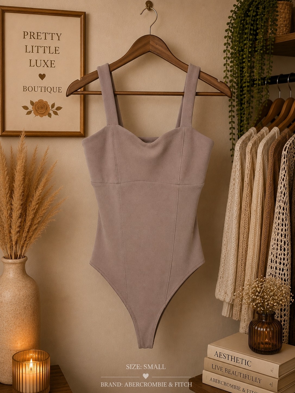 Abercrombie & Fitch Dusty Mauve Square-Neck Bodysuit- Small